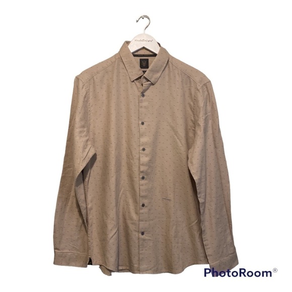 RARE RABBIT Tan Speckled Long Sleeve Button Up Dress Shirt | Size L - Picture 1 of 15